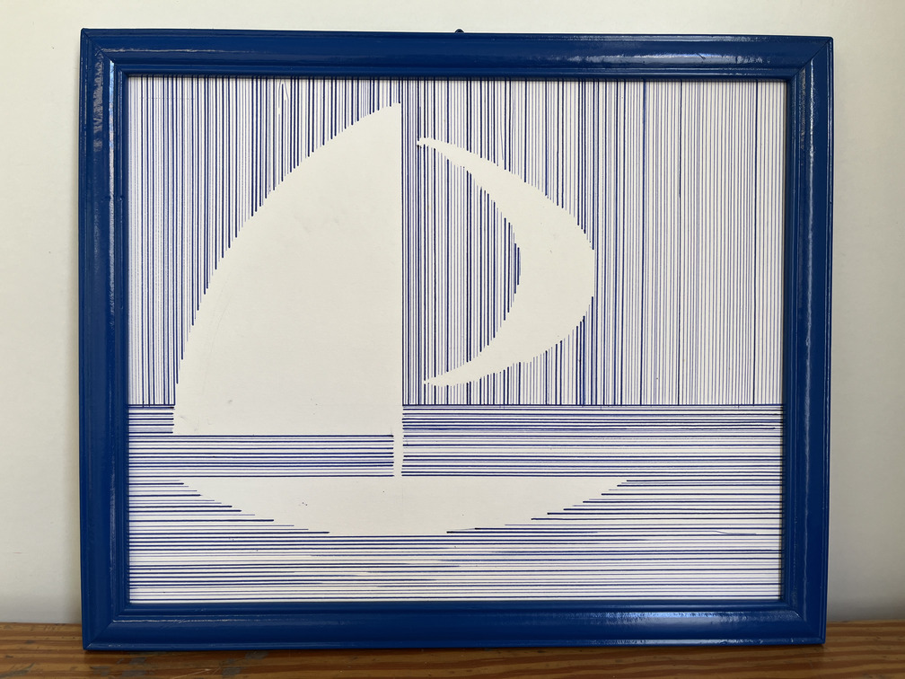 ROTULADOR SOBRE PAPEL.BARCO AZUL RAYAS. 33X27