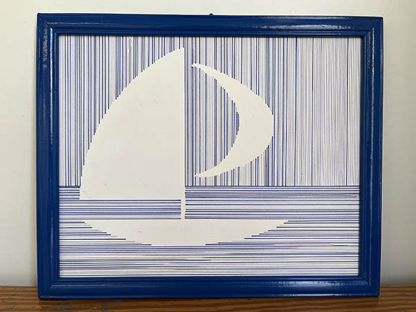 ROTULADOR SOBRE PAPEL.BARCO AZUL RAYAS. 33X27