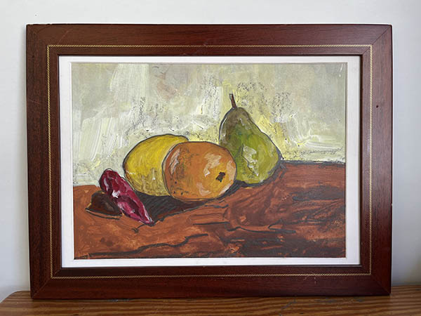 ACRÍLICO SOBRE TABLA.BODEGON FRUTAS.40,5X29,5